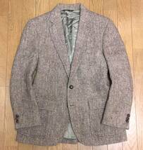 USA製 BASKIN × HARRIS TWEED ハリスツイード 上質 ヘリンボーン カラーネップ くるみ釦 2B ツイード ジャケット メンズ M位 茶 ブラウン_画像2