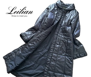 Leilian レリアン 中綿 ロングコート ネイビー 紺 7号 レディース ポリエステル 冬物 日本製 ジップアップ プラチナタグ
