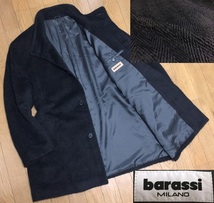 美品 barassi MILANO バラシ ミラノ 日本製 高級 アルパカ&ウール ヘリンボーン 比翼 ミドル丈 コート ビジネス メンズ 48 L位 黒 ブラック_画像1