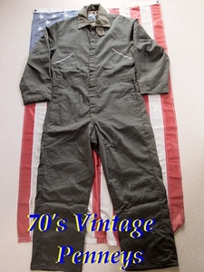 70's Vintage Penneys INSULATED ONE PIECE Jump Suit size:LARGE/ペニーズ/タウンクラフト/ビンテージ/オールインワン/ワーク