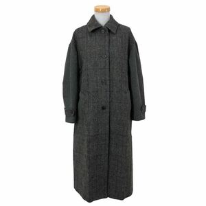 B344 Harris Tweed SEVENDAYS=SUNDAY ハリスツイード ロングコート コート アウター 上着 羽織り 長袖 ウール 100% グレー系 チェック柄 L