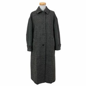 B344 Harris Tweed SEVENDAYS=SUNDAY ハリスツイード ロングコート コート アウター 上着 羽織り 長袖 ウール 100% グレー系 チェック柄 Lの画像1