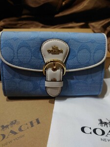 【1スタ】C-536 新品未使用 COACH シャンブレー レザー シグネチャー クリオ ミディアム ウォレット 二つ折り財布