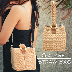  square Mini basket bag stylish pretty Mini 2way handbag shoulder bag compact simple braided basket manner summer yukata bag 