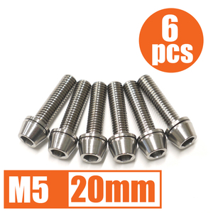 64チタン合金ボルト M5×20mm P0.8 6本セット ワッシャー付き テーパーキャップ ゆうパケット対応 焼き色なし Ti-6Al-4V◇