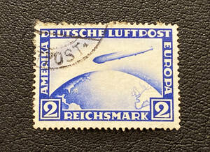 【外国切手】ドイツ　1928年（航空）ツェッペリン飛行船（２ｍ）　単片　消印有♪