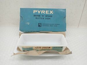 ☆D972-60　デッドストック　希少 PYREX オールドパイレックス　バターディッシュ　アーミッシュ/バタープリント　蓋つきスクエア　箱付き