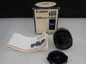 ☆D984-60　Canon LENS　FD 28mm F3.5 キャノン レンズ　取扱説明書・元箱、CANON 55mm SKYLIGHT 1x カメラ レンズ 保護フィルター