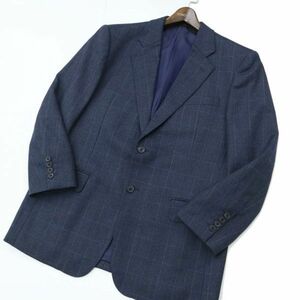 【美品】★DAKS LONDON ダックス ロンドン 総裏★ ヘリンボーン×チェック テーラード ジャケット★AB6★紺 ネイビー日本製