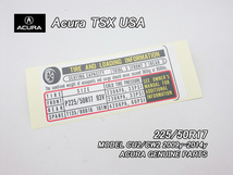 アコードツアラーCW1CW2【ACURA】アキュラTSX純正USラベルTireLoadingInfo(225/50R17)/USDM北米仕様タイヤ空気圧インフォメーションUSA_画像1