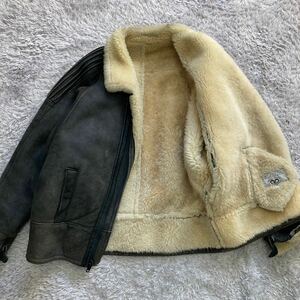 極上 L 最高級羊革 Shearling シャーリング 肉厚 リアルムートンコート ラムレザー 羊革 ライダース 黒 ブラック L位 大きいサイズ 