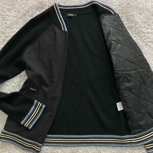 美品 L バーバリー ブラックレーベル ニット 切替ジャケット ナイロン キルティング 刺繍ロゴ BURBERRY BLACK LABEL 黒 ブラック メンズ