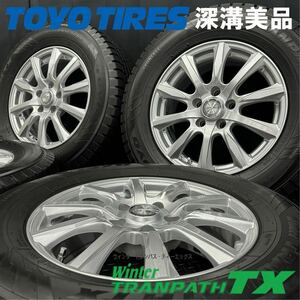 深溝美品★wedsアルミ＆TOYO TRANPATH TX 215/70R16 4本 №231207-S1 デリカD5 アウトランダー等/16インチ ホイールスタッドレスセット