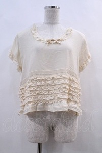 KANEKO ISAO /. step frill short sleeves blouse unbleached cloth I-23-12-15-062-EL-BL-HD-ZI