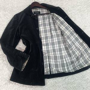 良品 BURBERRY BLACK LABEL『ベルベット ストライプ』バーバリーブラックレーベル ベロア コート ジャケット 黒 ブラック M メンズ 秋冬