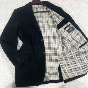 BURBERRY BLACK LABEL『希少 ゴートレザー スエード』バーバリーブラックレーベル テーラードジャケット M 黒 ブラック 山羊革 本革 メンズ