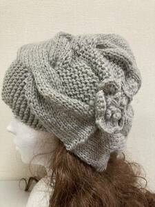 手編み帽子 ニットキャップ wool100% ハンドメイド ニット帽 　　ワッチ グレー