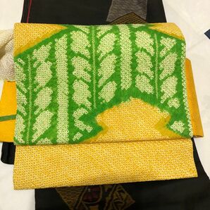 お値下げ　正絹しぼり付け帯　名古屋帯からリメイク　ハンドメイド　作り帯　楽ちん