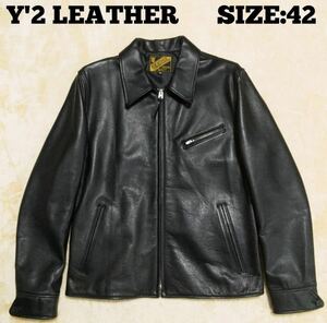 〇Y'2 LEATHER〇レザージャケット 黒42 ライダース L〜XLサイズ〇本革　ステアハイド　シングル　国産〇