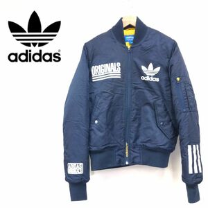 N2427-F-N◆ adidas アディダスオリジナルス logo bomber ロゴボンバージャケット MA1 ブルゾン ◆ XS ナイロン ブルー 古着 メンズ 秋冬