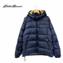 N2453-N◆美品◆ Eddie Bauer エディーバウアー ダウンジャケット ワッペン 厚手 フード取り外し可 ◆sizeM ネイビー 紺 ナイロン メンズ_画像1