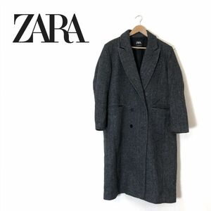 D153-O◆良品◆ ZARA ザラ チェスターコート ダブル ウール混 アウター◆sizeM 毛 グレー