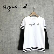 D139-O-N◆良品◆ agnes b. ENFANT アニエスベー アンファン レイヤードTシャツ バイカラー 長袖 ロンT トップス◆12ans コットン ホワイト_画像1