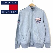 D163-F-N◆ TOMMY HILFIGER トミーヒルフィガー ジャケット ジップアップブルゾン ◆ sizeM コットン ポリエステル グレー 古着 メンズ_画像1