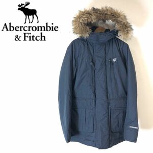 D64-F◆ Abercrombie&fitch アバクロンビーアンドフィッチ ダウンジャケット ファー パーカー ◆ M ポリエステル100 ネイビー 古着 秋冬