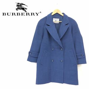 D42-F-S◆ 90s ◆ old ◆ burberrys バーバリー チェスターコート ジャケット 総裏 ◆ size11AR ウール100 ブルー 古着 レディース 秋冬