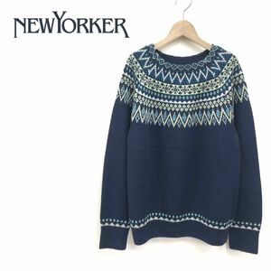 D31-K◆NEWYORKER ニューヨーカー 長袖ニットトップス◆size13 ネイビー ボートネック ノルディック ラメ カジュアル レディース