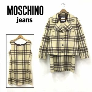 D14-R-N◆MOSCHINO JEANS モスキーノジーンズ アンサンブルワンピース◆サイズ9 164 レディース 婦人 秋冬 セットアップ チェック ベージュ