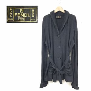 N2704-R-S◆イタリア製 FENDI jeans ファンディジーンズ ショールカラーカーディガン◆サイズ42 レディース 婦人 秋冬 ボア ダークグレー