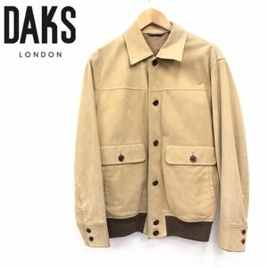 N2555-F◆ 良品 ◆ DAKS ダックス スウェードジャケット ブルゾン 総裏 大きめ ◆ sizeL 山羊革 レザー ブラウン 古着 メンズ 秋冬