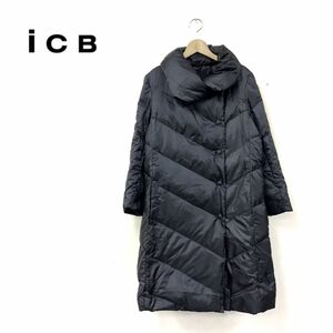 N2722-N◆良品◆ iCB アイシービー ダウンコート ロング ダブル スナップボタン ショールカラー◆size9 グレーパープル ポリエステル100