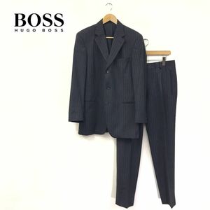 N2474-T-S◆HUGO BOSS ヒューゴボス スーツ セットアップ テーラードジャケット 3B ストライプ ステッチ◆size46 ブラック メンズ ウール