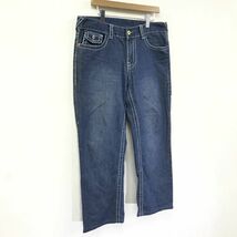 D629-F-N◆ TRUE RELIGION トゥルーレリジョン デニムパンツ ジーンズ ジッパーフライ ステッチ ◆ size36 コットン100 ブルー 古着_画像5