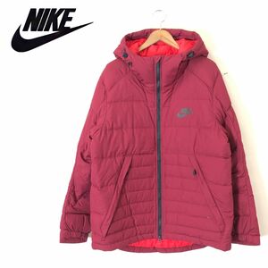 D460-F-N◆ NIKE ナイキ ダウンジャケット パーカー フーディ 大きめ ◆ sizeXL ポリエステル100 レッド 古着 メンズ 秋冬 ロゴプリント