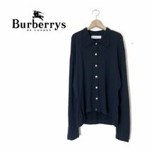 D776-O◆英国製◆ Burberrys バーバリーズ ニットカーディガン シャツ フリル襟 金ボタン トップス◆size40 ウール ネイビー_画像1