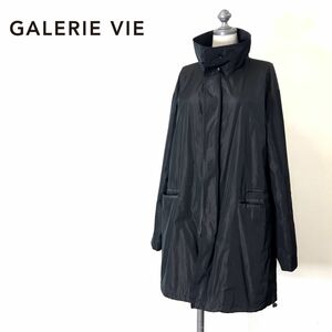 D749-U-N◆GALERIE VIE ギャルリーヴィー ロングジャケット ハイネック ダブルジップ ポケット有り モード◆size1 ブラック ポリエステル