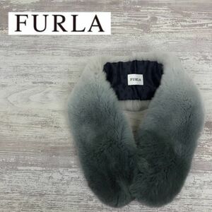 D606-R◆良品 FURLA フルラ ファーティペット◆レディース 婦人 デイリー ドレス パーティーリアル グラデーションカラー グレー