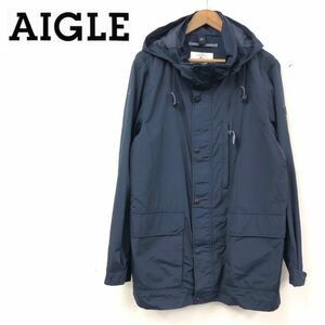 D504-J◆AIGLE エーグル ナイロンジャケット◆ネイビー サイズL メンズ 紳士服 アウター 秋冬春 アウトドア デイリー 上着 フード