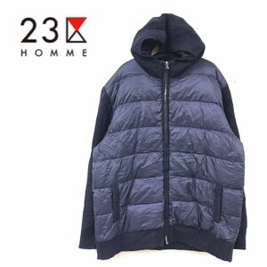 D934-R-N◆23区HOMME ニジュウサンクオム 異素材切り替えダウンジャケット◆サイズ50 メンズ 紳士 アウター 秋冬 ダウン90% ネイビー