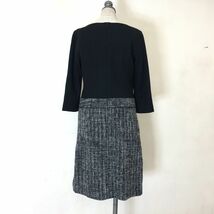 D1462-O-N◆美品◆ 23区 ウールワンピース ツイード 切替 ニット 膝丈◆size38 毛 ブラック 黒_画像6