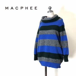 D1440-O-N◆良品◆ MACPHEE マカフィー ニットセーター タートルネック ボーダー トップス◆size1 ブルー グレー