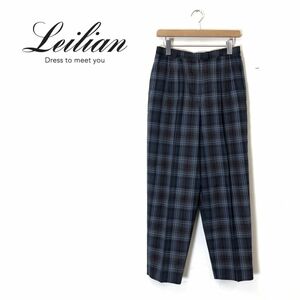 D1416-O◆美品◆ Leilian レリアン スラックス チェック テーパードパンツ センタープレス ボトムス◆size13 ウール ブルー