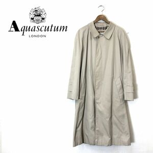 D1408-O◆英国製◆ Aquascutum アクアスキュータム ステンカラーコート 裏地チェック柄 アウター◆コットン ベージュ