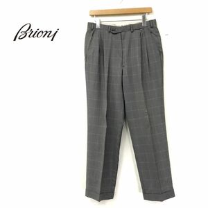 D1319-D◆イタリア製◆ Brioni ブリオーニ スラックス パンツ 2タック 裾ダブル ボトムス ◆ size48 ベージュ 格子柄 ウール100