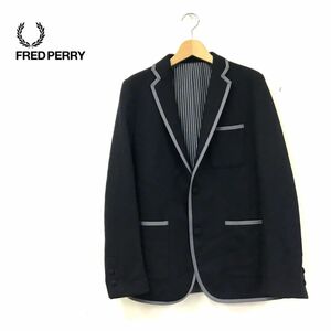 D1153-D◆美品◆ FRED PERRY フレッドペリー ウールジャケット テーラード シングル 総裏 ◆ sizeM ブラック 黒 毛 ナイロン メンズ