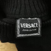 D1133-D◆美品◆ イタリア製 VERSACE ヴェルサーチェ 長袖セーター ニット ロゴ刺繍 ゆったり モックネック◆sizeS ブラック ウール100_画像7